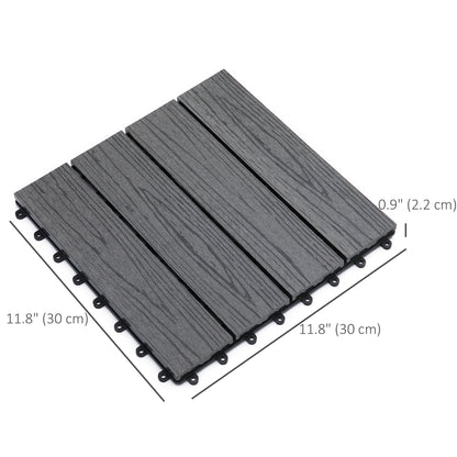 WPC Interlocking Deck Tiles, 11 Pack 12" x 12" Outdoor Tiles, Tools Free Assembly, Waterproof and Non-slip Patio Flooring, Grey