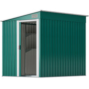 5'x7' Lean to Galvanized Metal Shed with Foundation, Garden Tool Storage House with Sliding Door and 2 Vents, Green