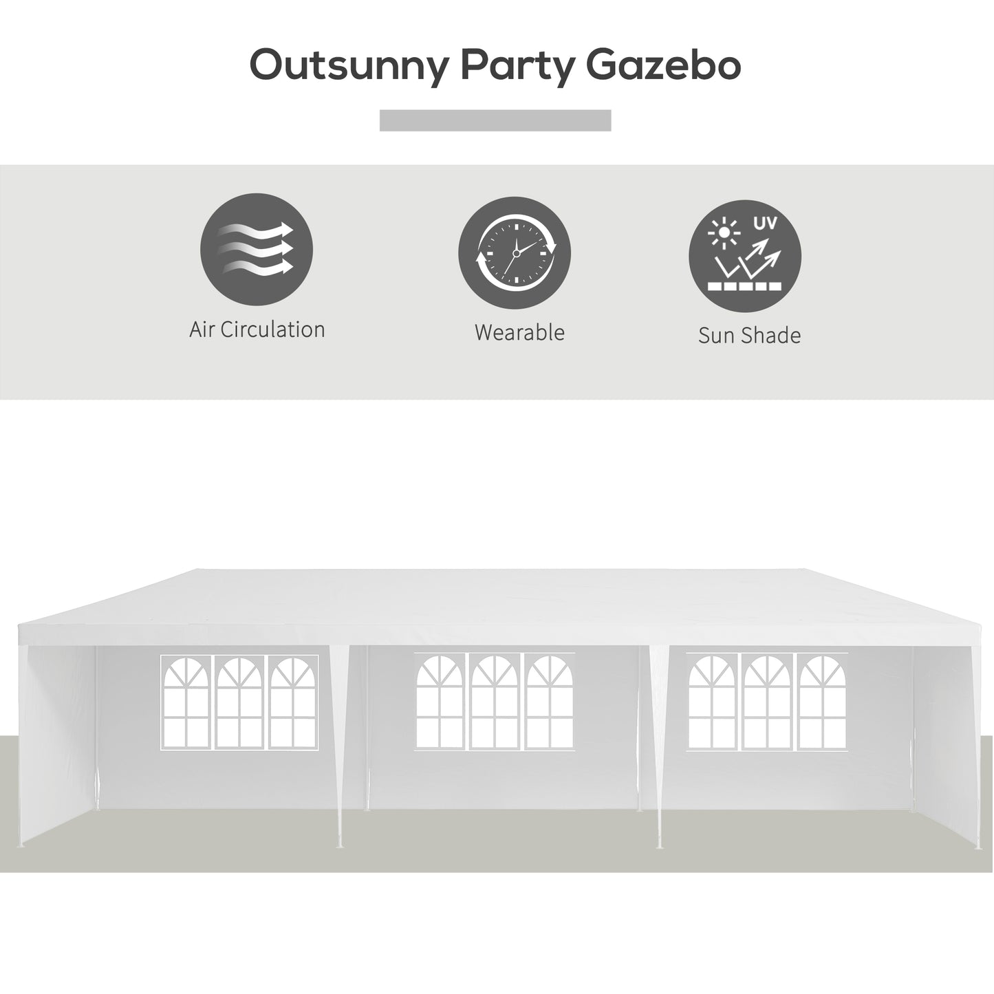 10' x 29' Party Tent, Canopy Tent with Sidewalls and Large Transparent Windows for Garden, Backyard, Outdoor, White