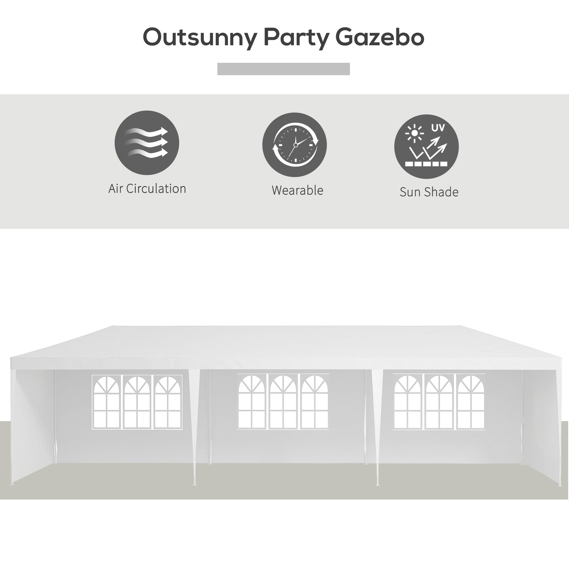 10' x 29' Party Tent, Canopy Tent with Sidewalls and Large Transparent Windows for Garden, Backyard, Outdoor, White