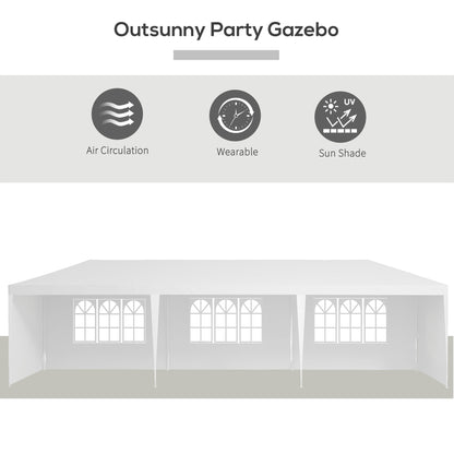 10' x 29' Party Tent, Canopy Tent with Sidewalls and Large Transparent Windows for Garden, Backyard, Outdoor, White