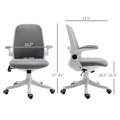 360° Swivel Office Chair Task Chair, Breathable Fabric Computer Chair with Flip-up Arms and Adjustable Height, Grey