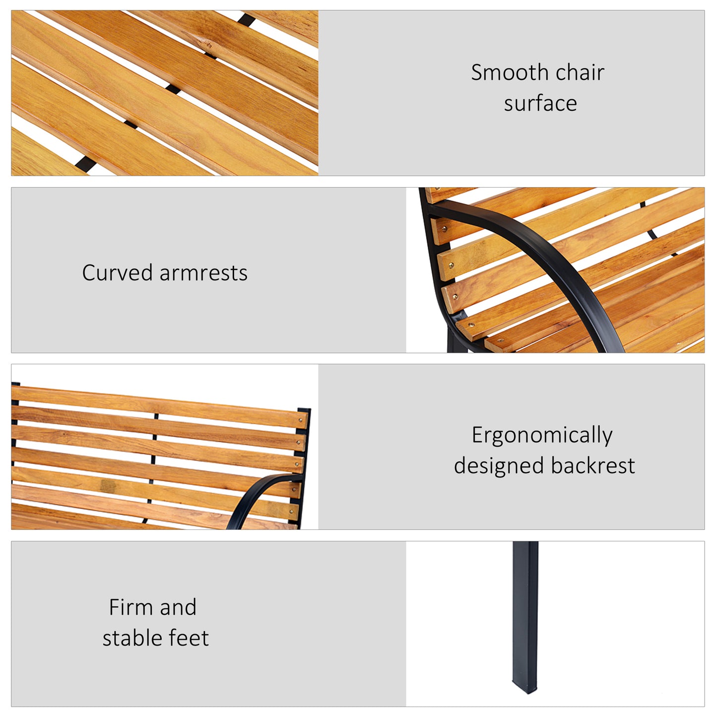 48"L Garden Bench Outdoor Patio 2-Person Wooden Seat Chair Park Loveseat Yard Furniture w/ Steel Frame