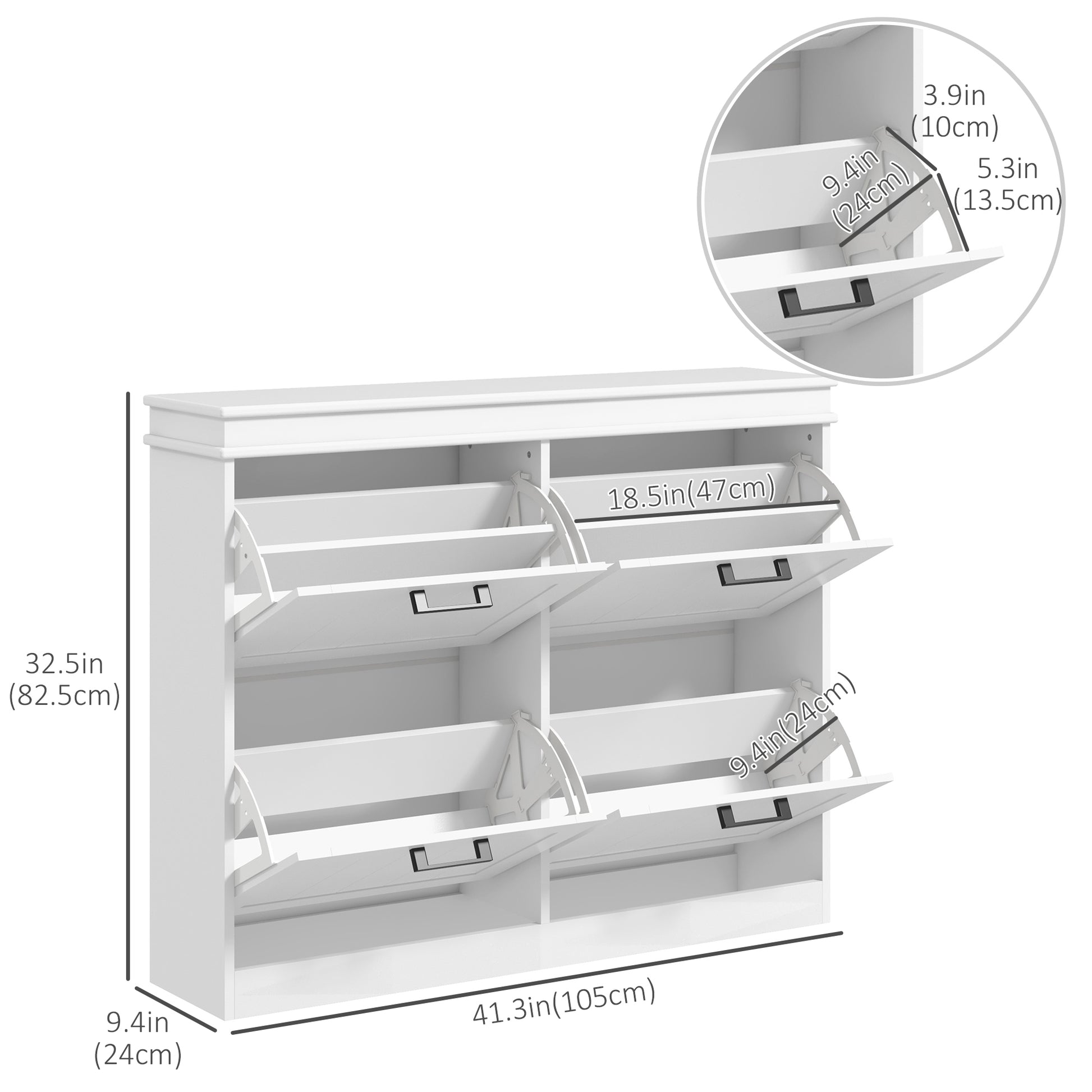 Shoe Storage Cabinet with 4 Flip Drawers and Adjustable Shelves, Narrow Shoe Cabinet for 20 Pairs of Shoes, White