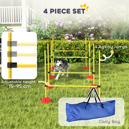 Dog Agility Training Equipment, 4 PCS Obstacle Course with Height Adjustable Jump Hurdle and Bag, Yellow