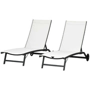 Outdoor Lounge Chair Set of 2, Tanning Chair with Wheels, Breathable Mesh for Patio, Backyard, Poolside, Cream White