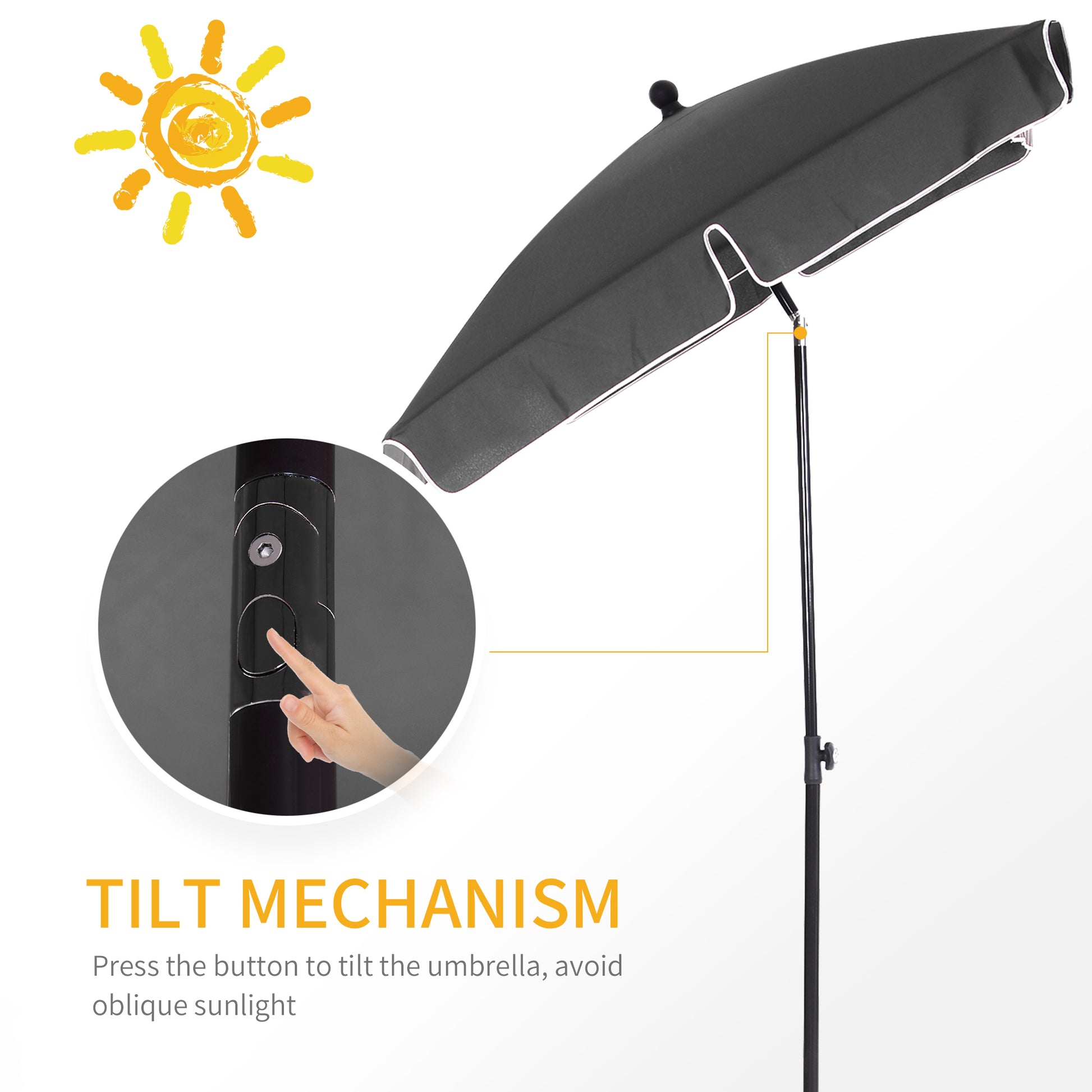 6.5x4ft Rectangle Patio Umbrella Aluminum Tilt Adjustable Garden Parasol Sun Shade Outdoor Canopy Grey