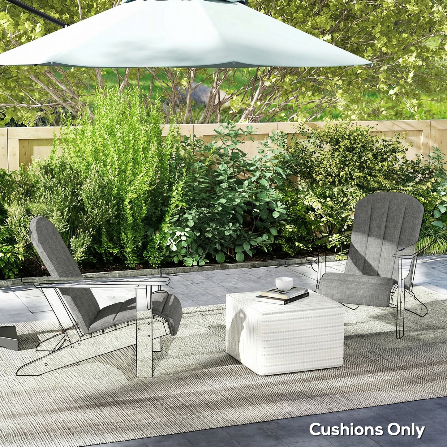Set of 2 Patio Chair Cushions, High Back Adirondack Chair Cushion with Ties, High-Density Foam, Dark Grey