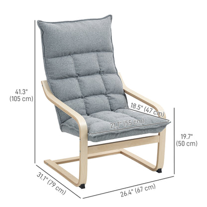 Modern Armchair, Upholstered Accent Chair with Curved Leg and Arm, Leisure Lounge Chair for Living Room, Light Grey