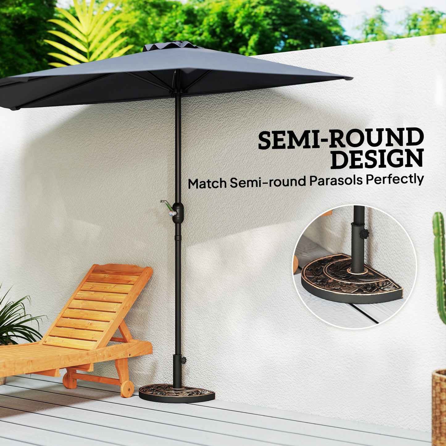 20 lbs Resin Half Round Patio Umbrella Base 20" Outdoor Decorative Parasol Stand Holder For Φ1.5", Φ1.9" Pole, Bronze