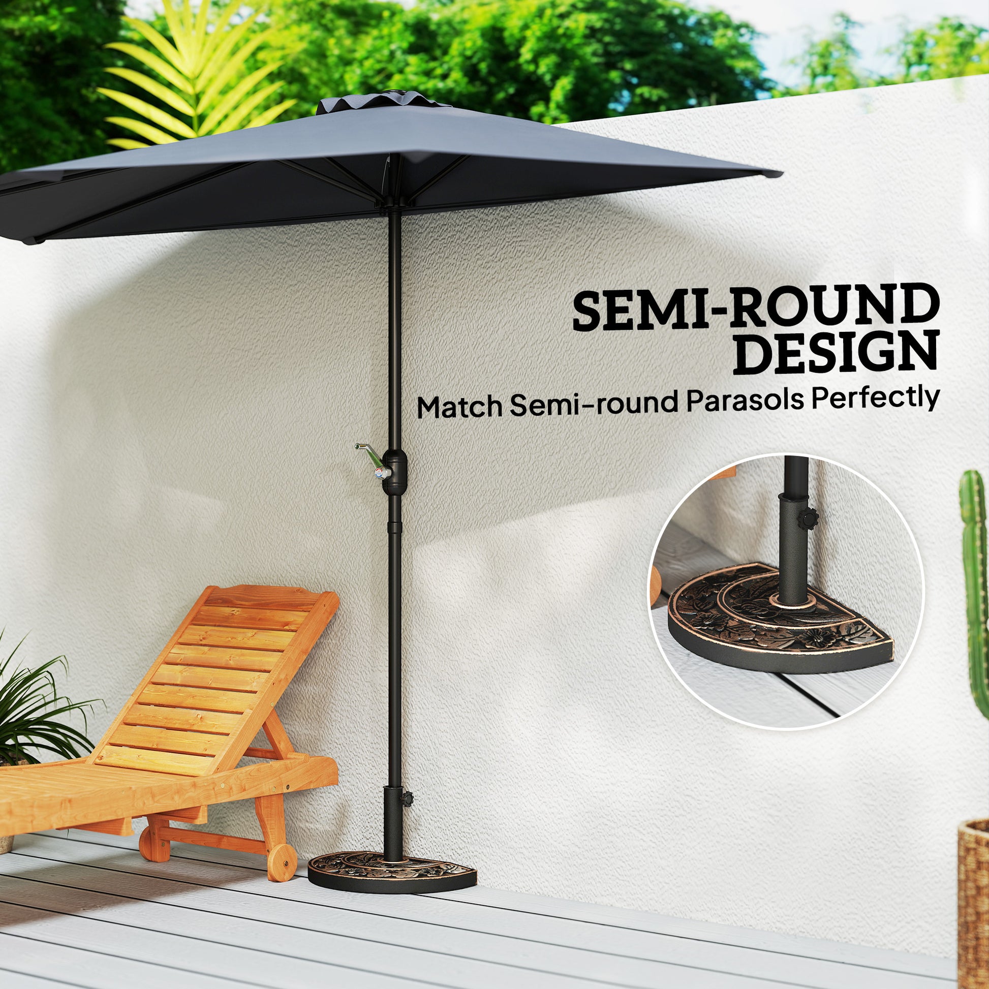 20 lbs Resin Half Round Patio Umbrella Base 20" Outdoor Decorative Parasol Stand Holder For Φ1.5", Φ1.9" Pole, Bronze