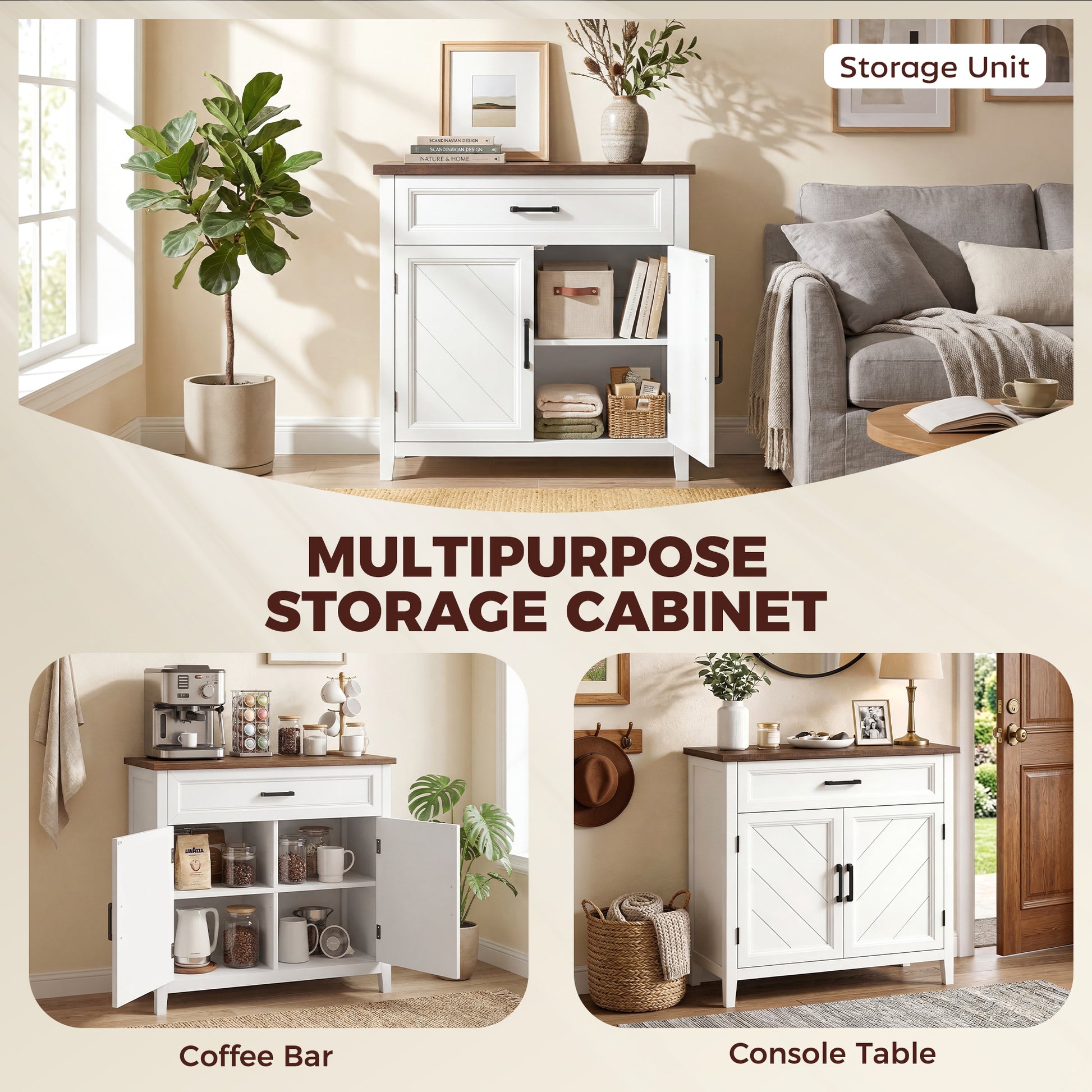 Modern Farmhouse Sideboard Buffet Cabinet with Adjustable Shelf, Storage & 2 Doors