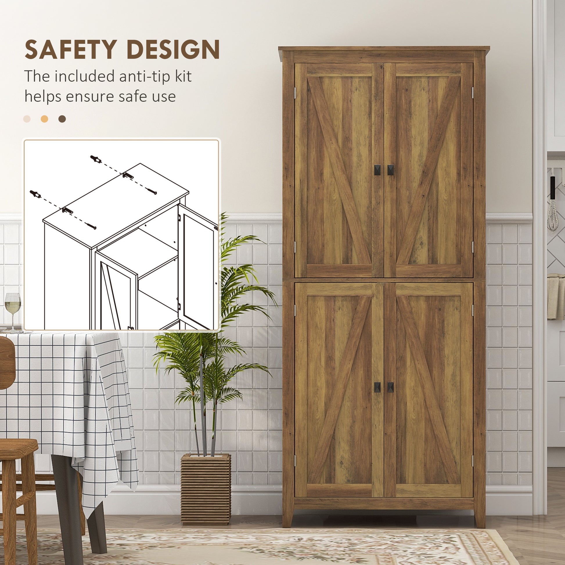 72" Freestanding Storage Cabinet, Kitchen Pantry Cabinet with Doors and Shelves for Dining Room, Brown