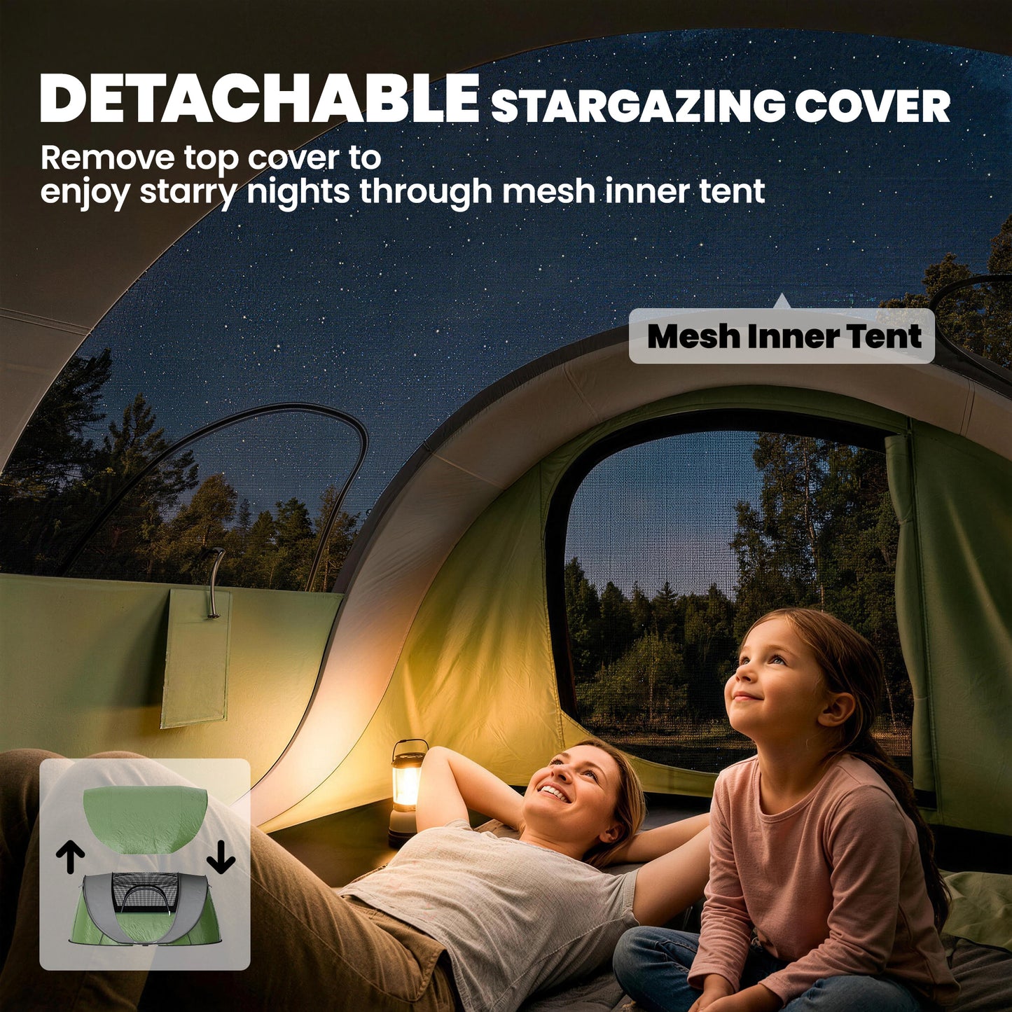 Family Tent Pop-Up Camping Tent with 2 Doors 2 Windows for 4-5 Person Waterproof Green