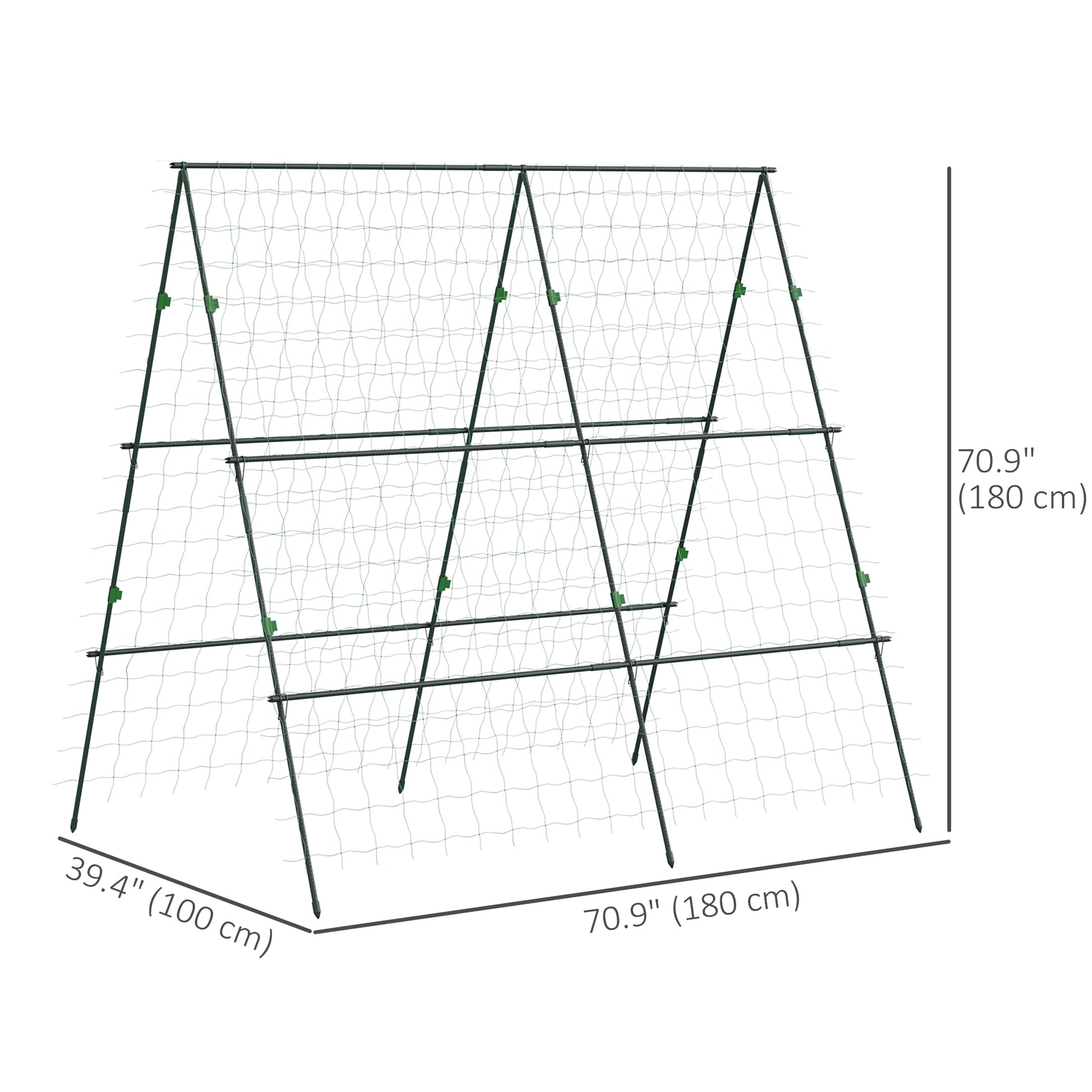 71" x 71" Metal Cucumber Trellis with Netting for Climbing Plants Vegetables, A Frame Tomato Plant Support Tomato Trellis for Vegetable Garden, Patio, Balcony, Green