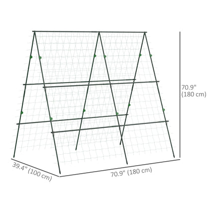 71" x 71" Metal Cucumber Trellis with Netting for Climbing Plants Vegetables, A Frame Tomato Plant Support Tomato Trellis for Vegetable Garden, Patio, Balcony, Green