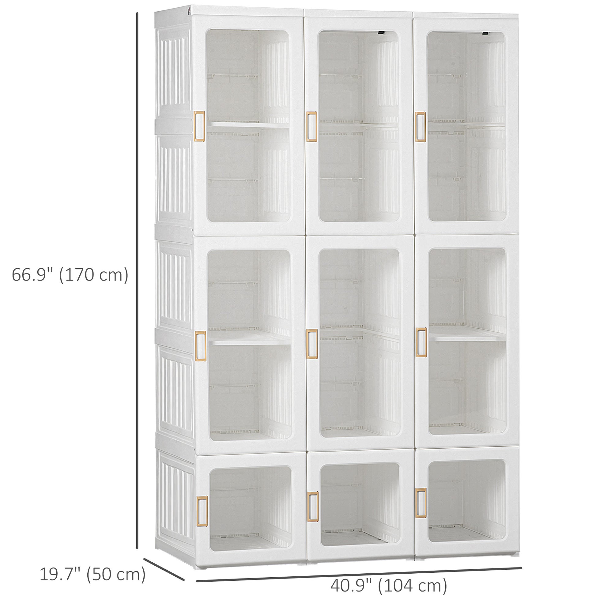 Small Apartment Bedroom Closet Foldable Portable Closet with Cube Storage Hanging Rods Magnet Doors, White