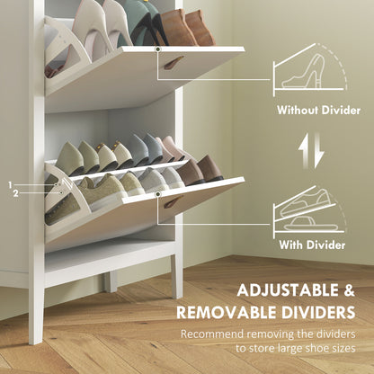 Narrow Shoe Cabinet with 2 Flip Drawers, Adjustable Shelves for Entryway, Holds 10-14 Pairs, White