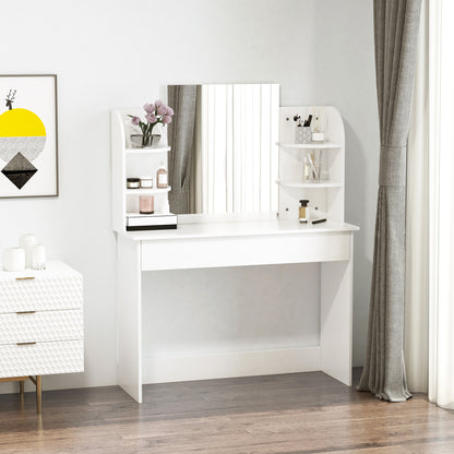 Vanity Desk with Mirror, Makeup Vanity with Open Shelves and Drawer, Dressing Table for Bedroom, White