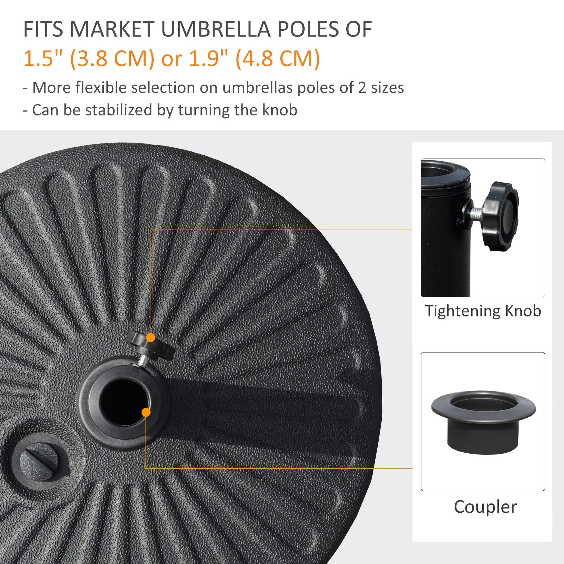 48 lb Heavy Duty Patio Umbrella Base, Water Filled Market Umbrella Stand with Steel Pole for Outdoor, Backyard, Black