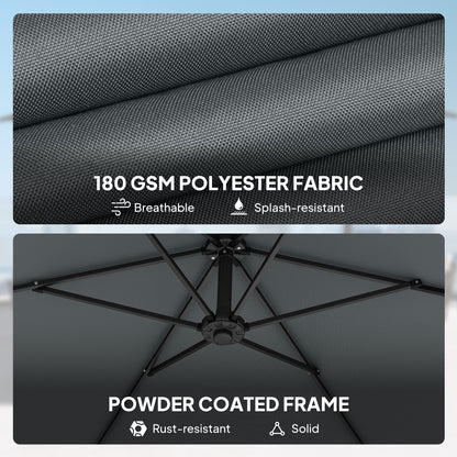 9.7 ft Offset Patio Umbrella with Water/Sand Fillable Weights, Garden Hanging Parasol with Locking Latch, Dark Grey
