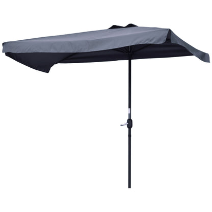 7.5ft Half Umbrella Semi Patio Parasol with Crank Handle, Top Vent for Garden, Balcony- NO BASE INCLUDED, Grey