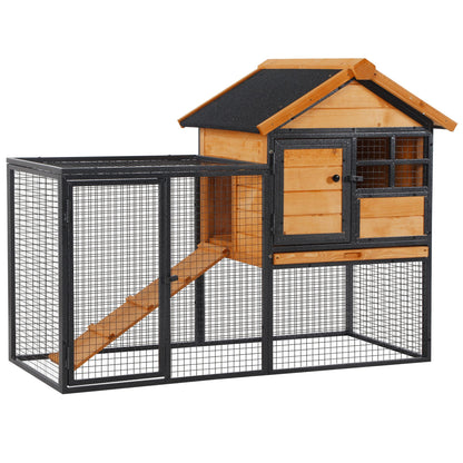 Rabbit Hutch Outdoor, 48"L Large Wooden Bunny Cage with Run, Bite-Resistant Metal Frame, Removable Plastic Tray, Asphalt Roof, Ramp, Guinea Pig Cage for 1-2 Rabbits, Yellow