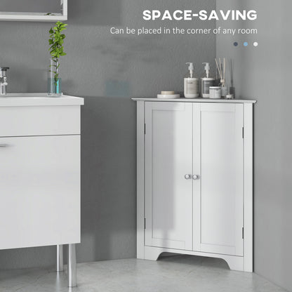 Modern Bathroom Storage Cabinet, Corner Cabinet with Doors, Bathroom Cabinet with Adjustable Shelf and Recessed Door, White