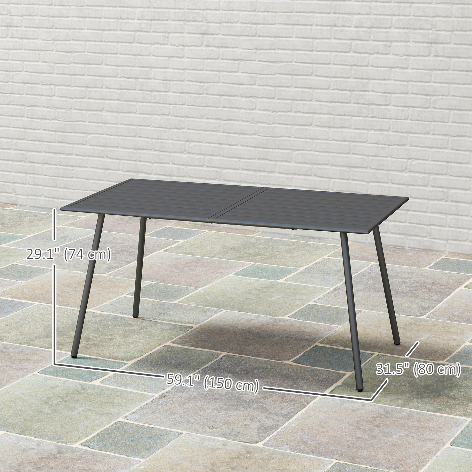 Rectangle Patio Dining Table for 6 Person, Metal Steel Slat Outdoor Table, for Lawn, Garden, 59" x 31.5" x 29", Grey