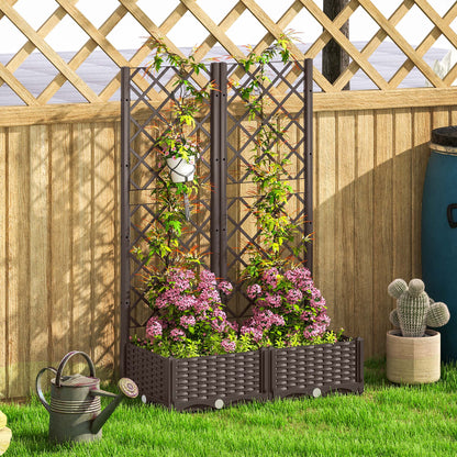 Raised Garden Bed with Trellis, Plastic Raised Flower Bed with Drainage Holes and Drain Plugs, 32" x 16" x 48"
