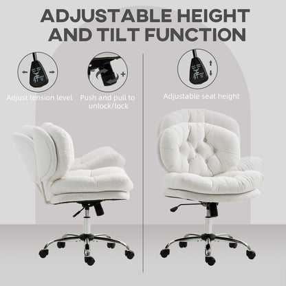Computer Desk Chair, Armless Office Chair with Wide Padded Seat and Adjustable Height, Cream White