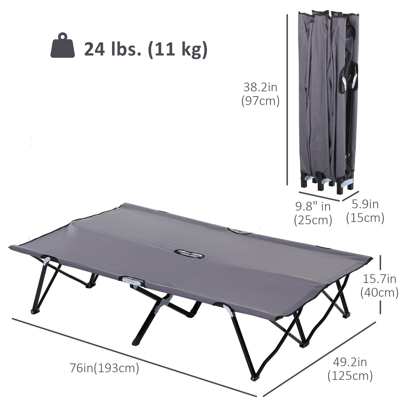 76" Two Person Folding Camping Cot Outdoor Portable Double Cot Wide Military Sleeping Bed w/ Carrying Bag Grey