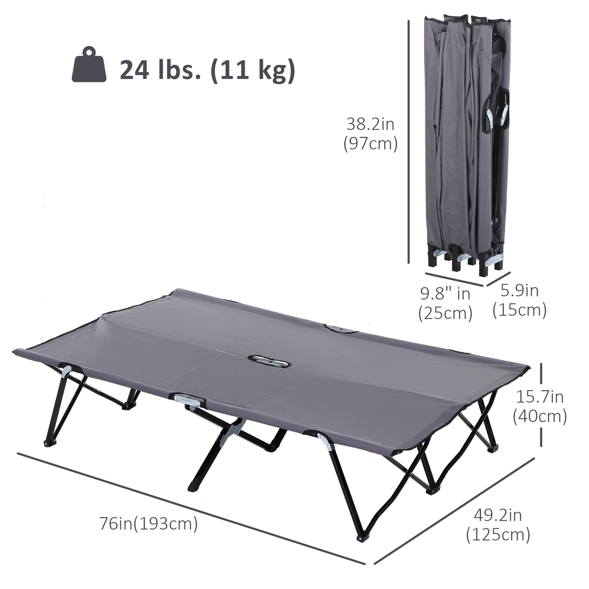 76" Two Person Folding Camping Cot Outdoor Portable Double Cot Wide Military Sleeping Bed w/ Carrying Bag Grey