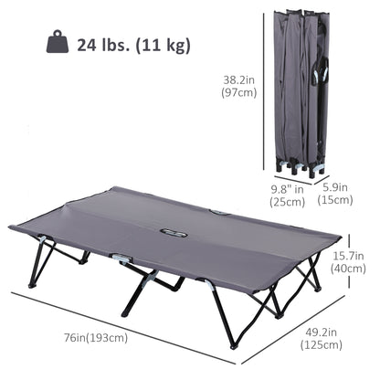 76" Two Person Folding Camping Cot Outdoor Portable Double Cot Wide Military Sleeping Bed w/ Carrying Bag Grey