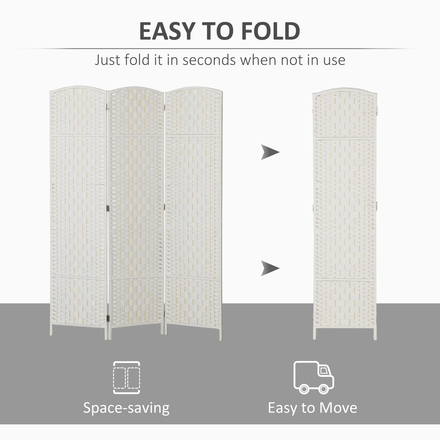 6ft Folding Room Divider, 3 Panel Wall Partition with Wooden Frame for Bedroom, Home Office, White