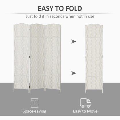 6ft Folding Room Divider, 3 Panel Wall Partition with Wooden Frame for Bedroom, Home Office, White
