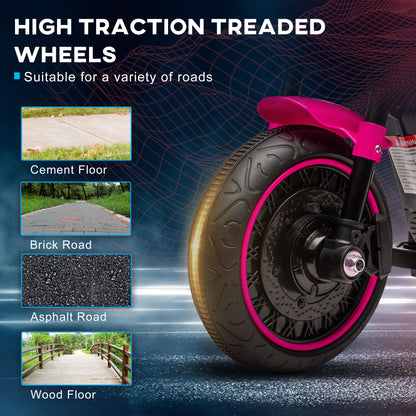 Aosom 6V Kids Motorcycle with Training Wheels, Foot Pedal, Headlight, Music, Forward/Reverse, Single-Button Start, Pink