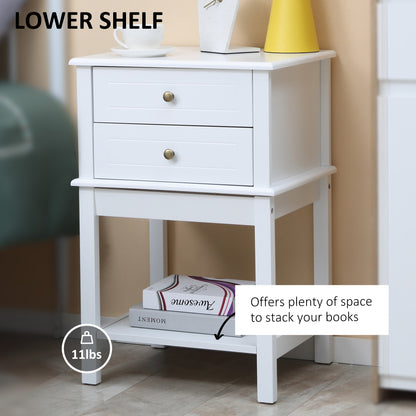 Modern Sofa Side Table, Accent End Table with Drawers and Storage Shelf, Nightstand for Bedroom Living Room, White