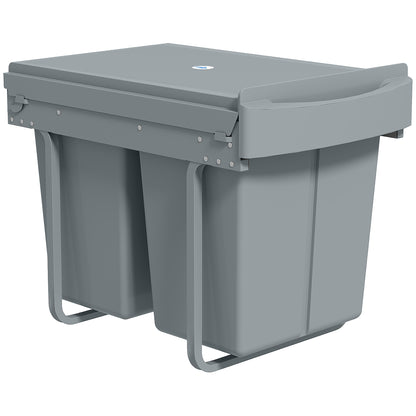 Pull Out Trash Can Under Cabinet, 10.6 Gallon (40L) Slide Out Garbage Can with 2 Removable Compartments, Grey