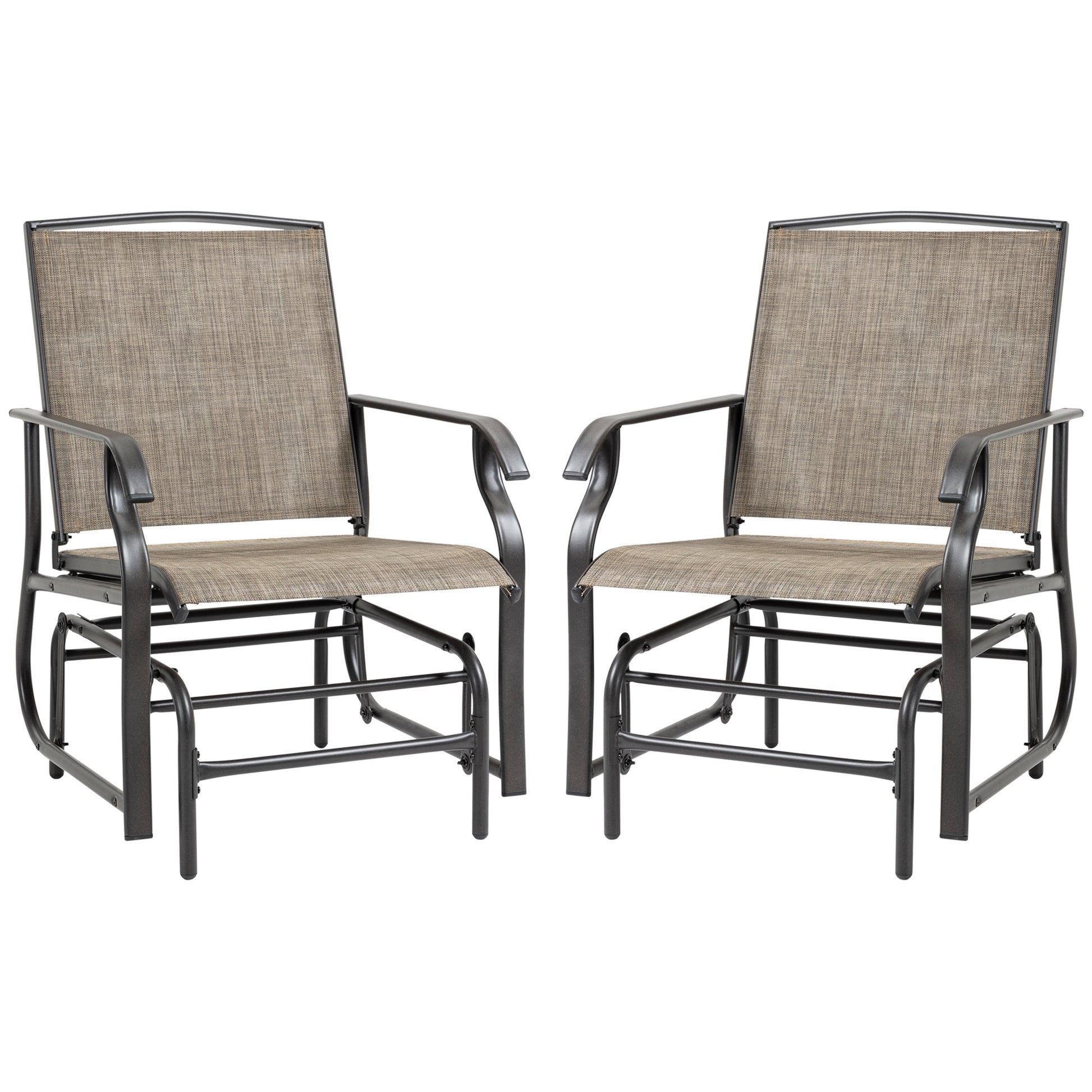 2 Pieces Outdoor Glider Chairs, 2 Person Glider Rocking Chair Set with Breathable Mesh Fabric, Steel Frame, Dark Brown