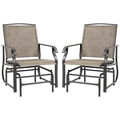 2 Pieces Outdoor Glider Chairs, 2 Person Glider Rocking Chair Set with Breathable Mesh Fabric, Steel Frame, Dark Brown