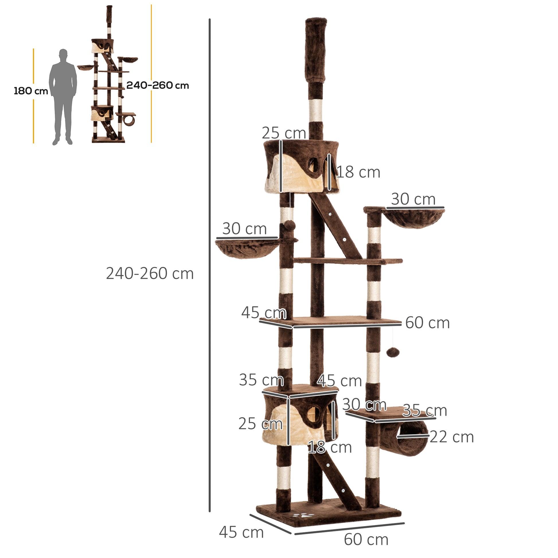 94"-102" Huge Cat Tree Ceiling High Cat Condo Scratching Post Activity Center Multi-Level Play House