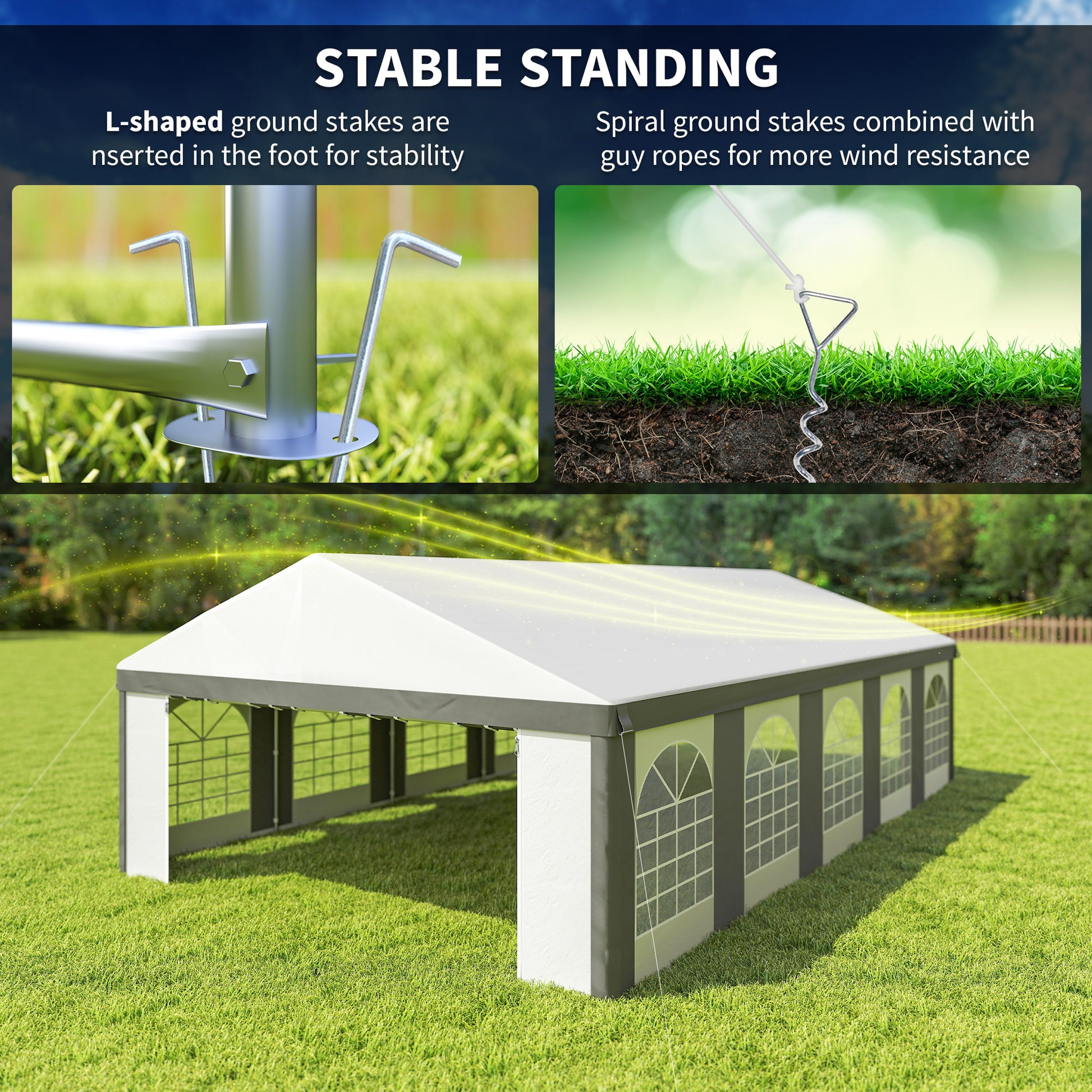 20'x33' Heavy Duty Large Party Tent Event Tent with Removable Sidewalls, for Weddings, Parties, Carports, Grey