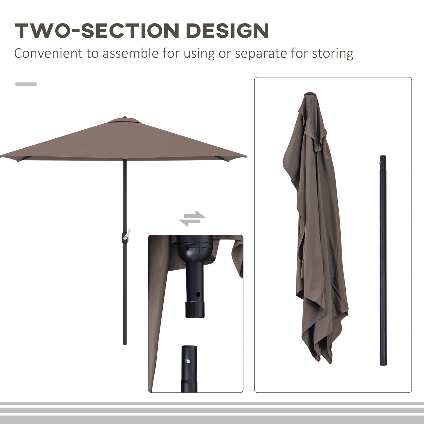 9ft Half Round Umbrella Outdoor Patio Garden Balcony Parasol Window Sun Shade w/ 5 Ribs Coffee