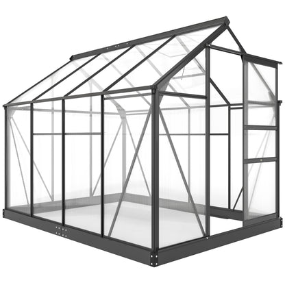Greenhouse Garden, Green House, Outdoor Greenhouse Kit, PC Board with Sliding Door, 6.2' x 8.3' x 6.6', Grey
