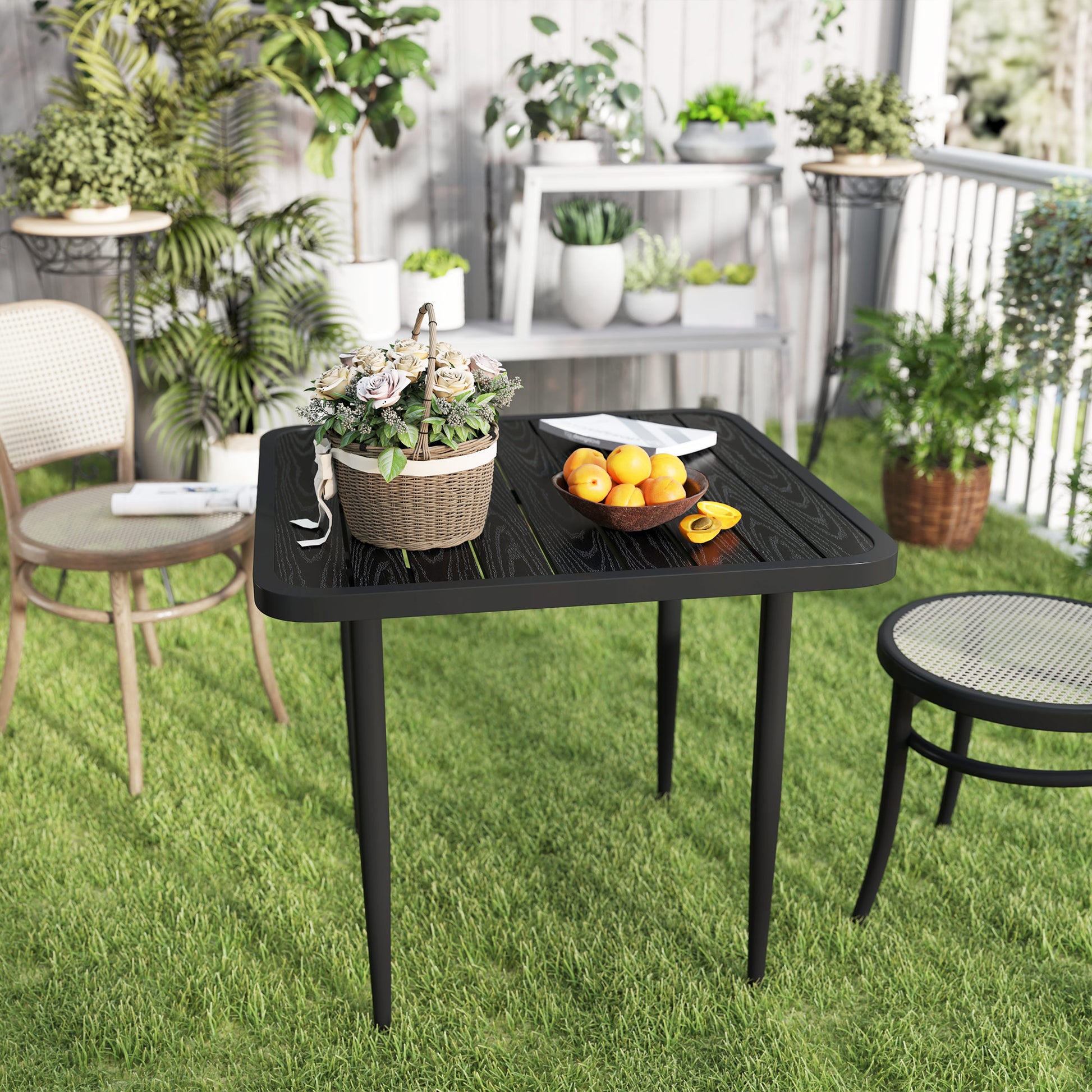 31.5" Patio Dining Table for 4, Metal Square Outdoor Table for Garden, Lawn, Backyard, Black