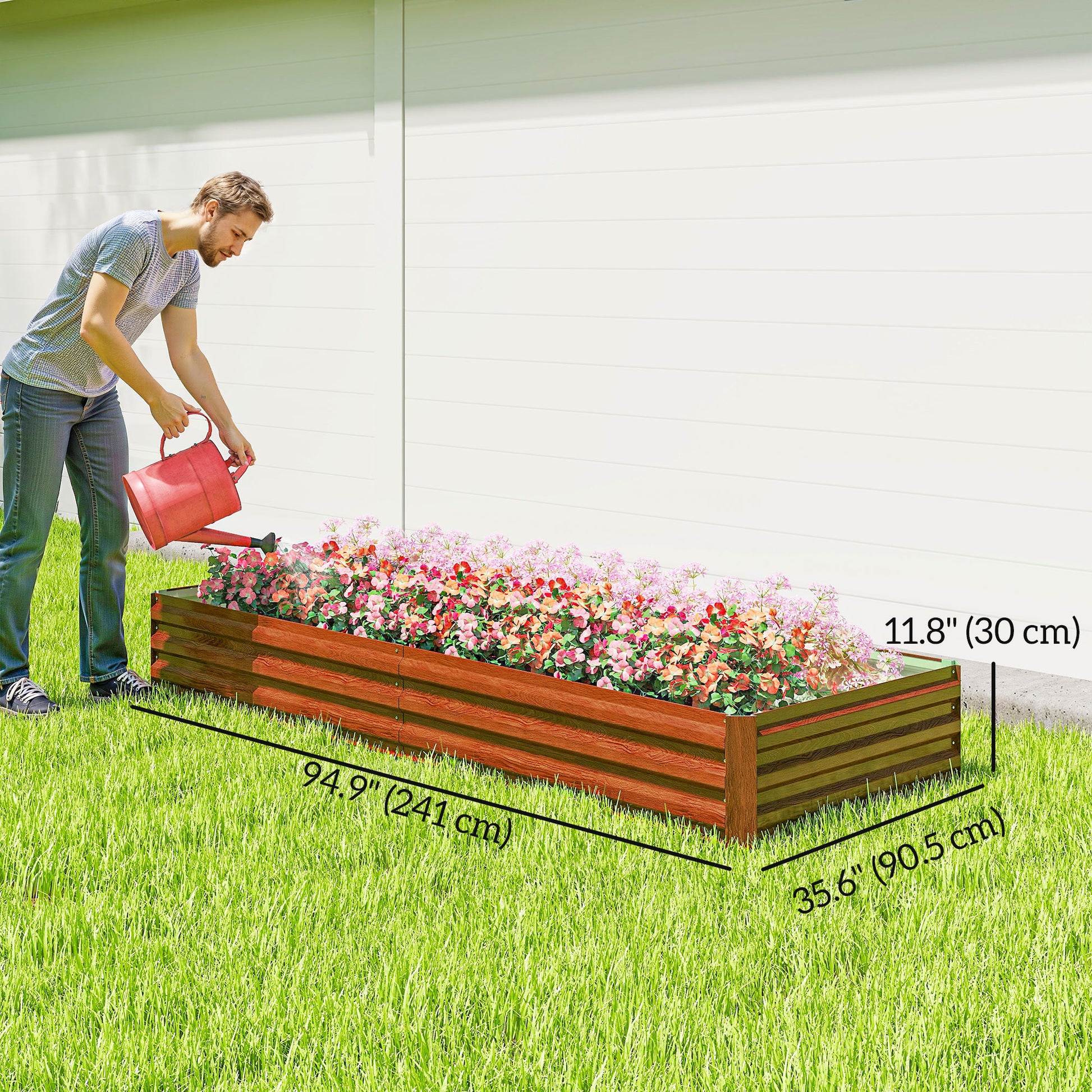 95" x 36" x 12" Galvanized Raised Garden Bed, Metal Elevated Planter Box for Growing Flowers, Herbs, Succulents, Brown