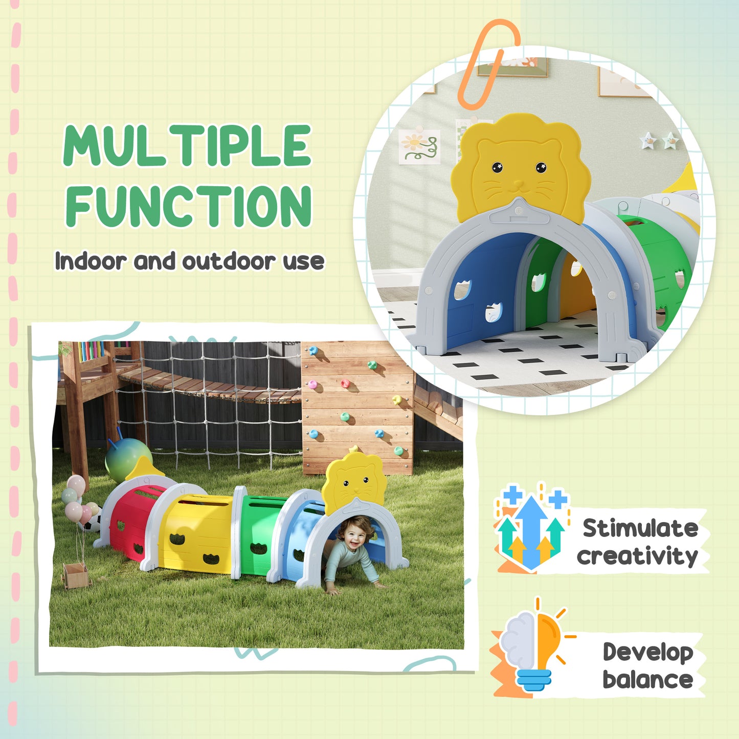 Qaba Lion Design Tunnel for Kids to Crawl Through, for 3-6 Years, Multicoloured
