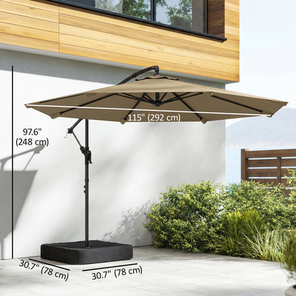 9.6 ft Offset Patio Umbrella with Sandbag, Garden Hanging Banana Cantilever Parasol with 360° Rotation, Khaki