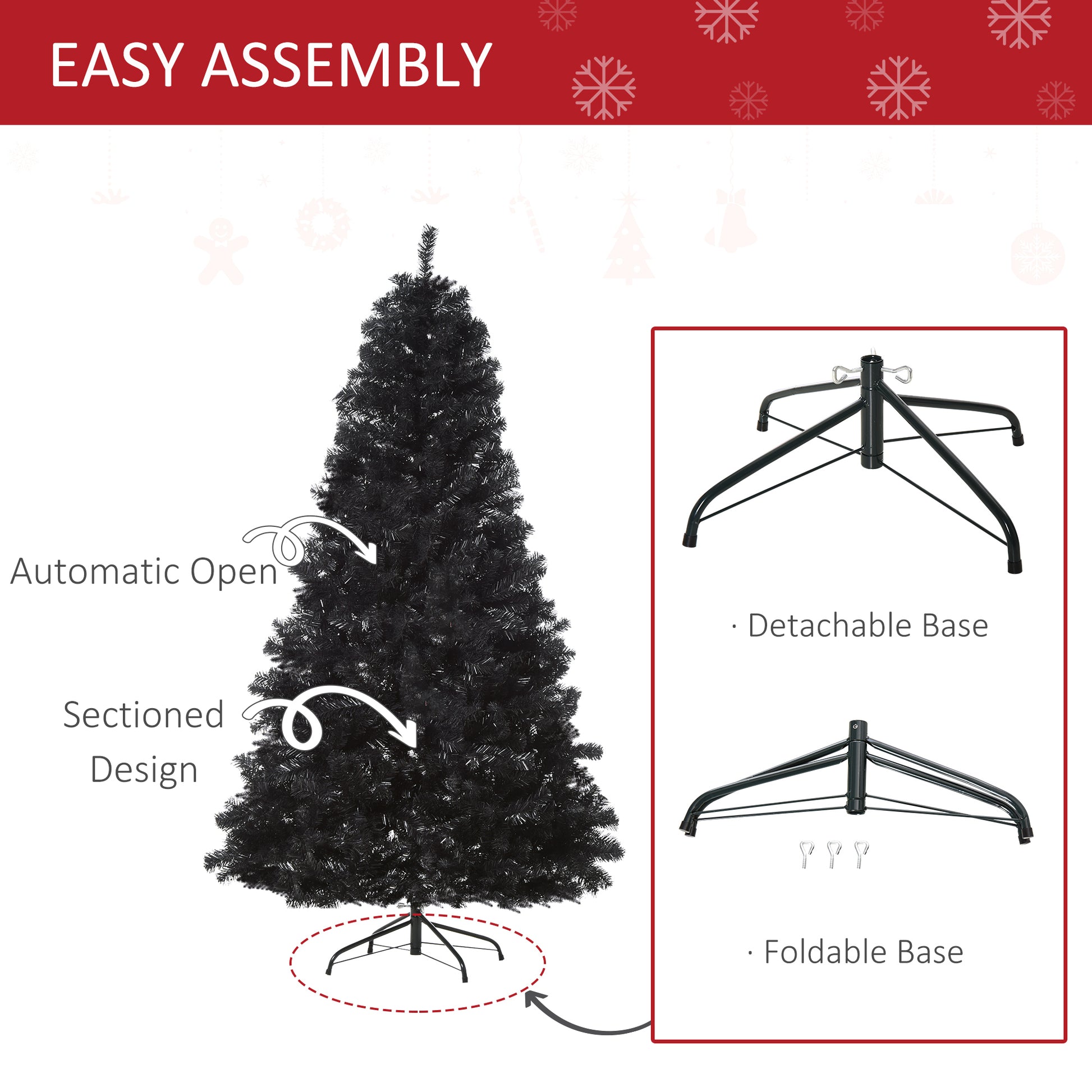 7ft Artificial Christmas Tree Holiday Home Indoor Decoration with Automatic Open, Black
